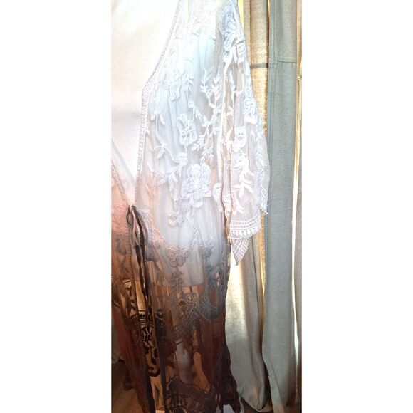 ORAGAMI Floral Lace Brown to Cream BOHO Western Cardigan One Size - Picture 5 of 10